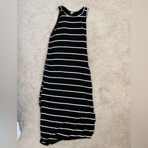 Green Envelope Black and White Striped Maxi Dress